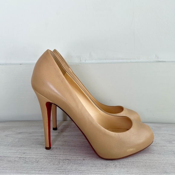 Christian Louboutin Nude with Red Peep Toe Pumps size 9.5 - Picture 10 of 12